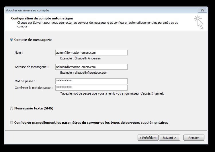 Configuration automatique Outlook 2010 - Suivant