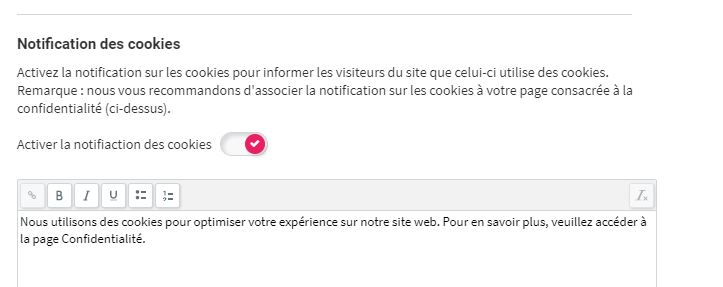 Simply Site - notification des cookies