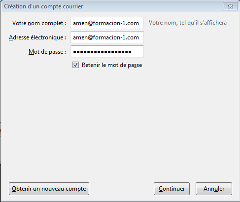Configuration automatique Thunderbird - Ajouter un compte