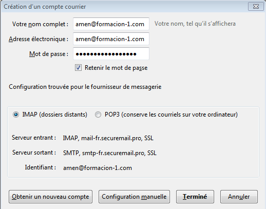 Configuration automatique Thunderbird - Terminé