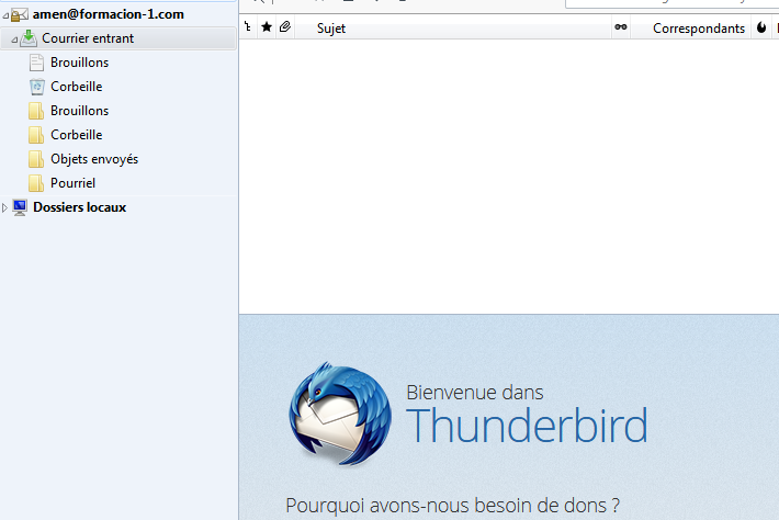 Configuration automatique Thunderbird - Ecran principal
