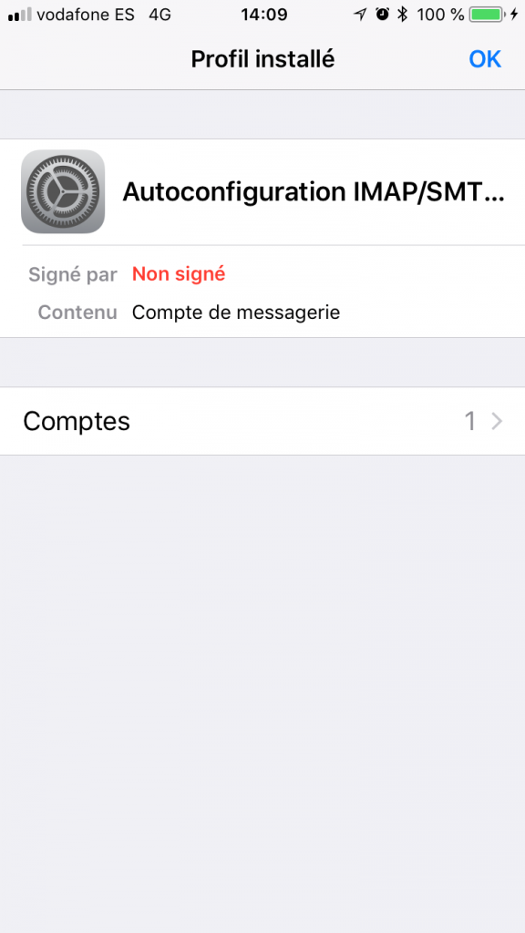 configurer emails iphone ipad - configuration automatique - configuration terminée