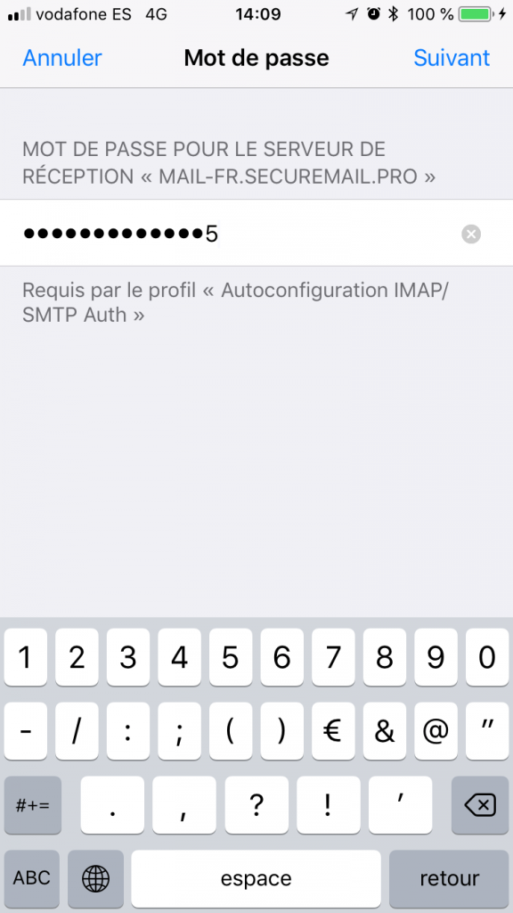 configurer emails iphone ipad - configuration automatique - mot de passe utilisateur imap