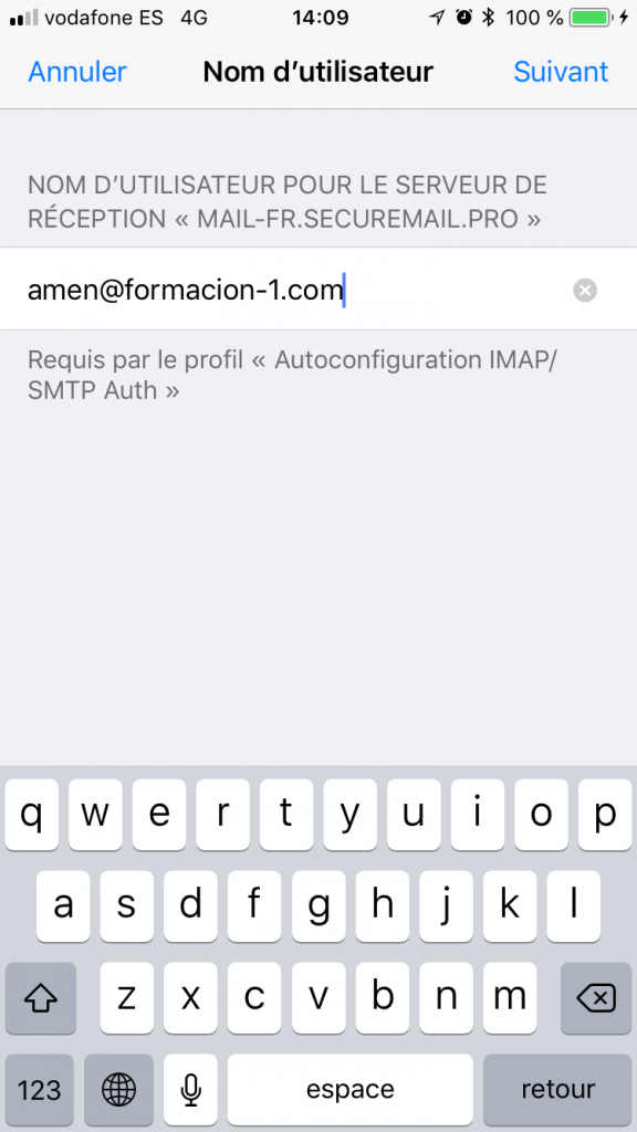 configurer emails iphone ipad - configuration automatique - nom utilisateur imap
