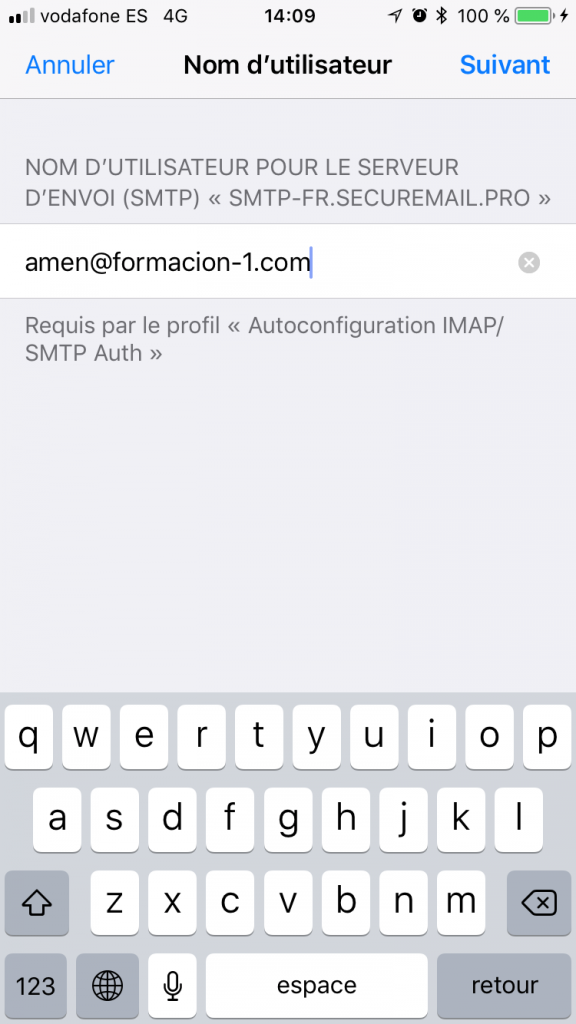 configurer emails iphone ipad - configuration automatique - nom utilisateur smtp