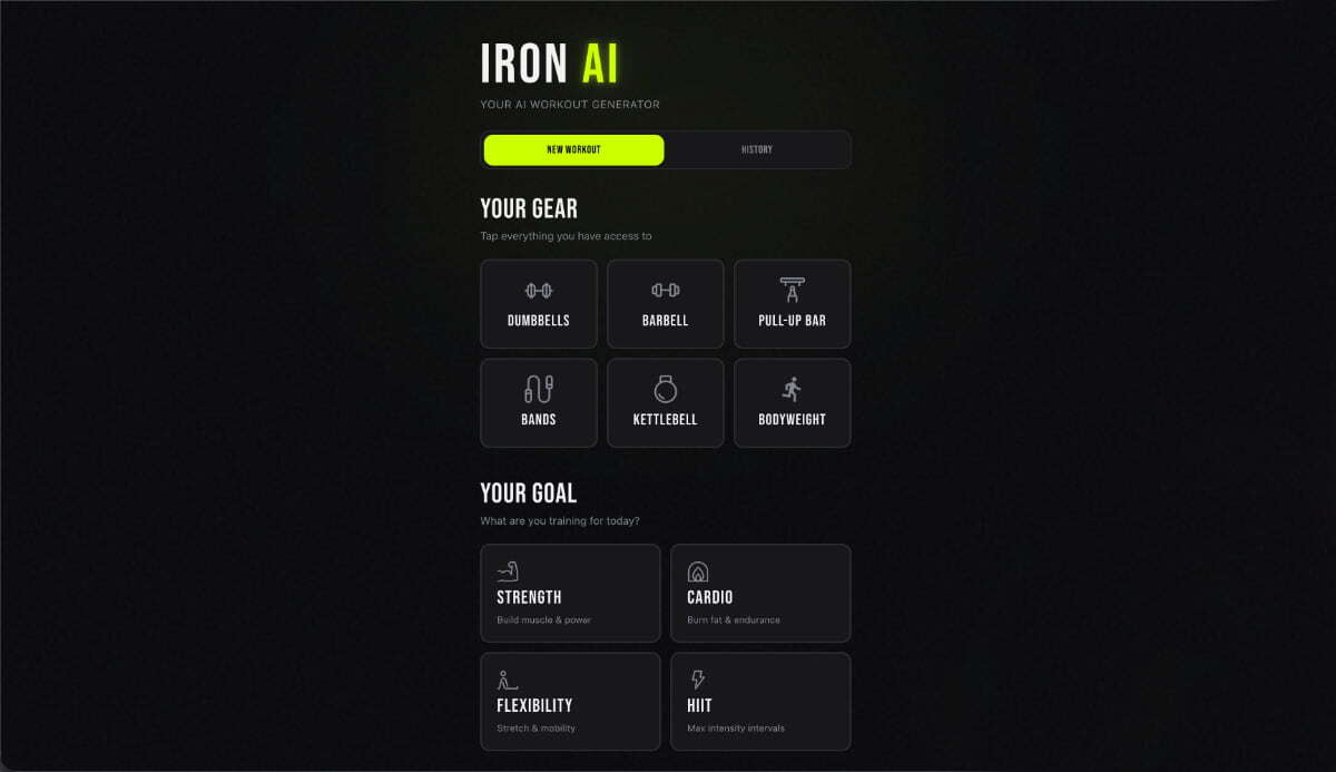 Générateur d’entraînements IA créé avec Macaly AI Builder